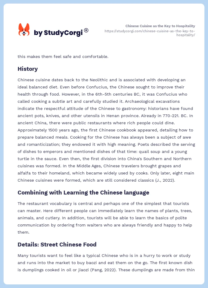 Chinese Cuisine as the Key to Hospitality. Page 2