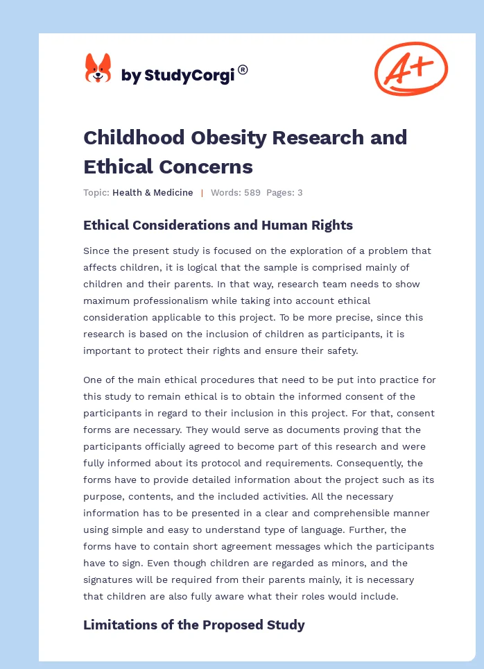 Childhood Obesity Research and Ethical Concerns. Page 1