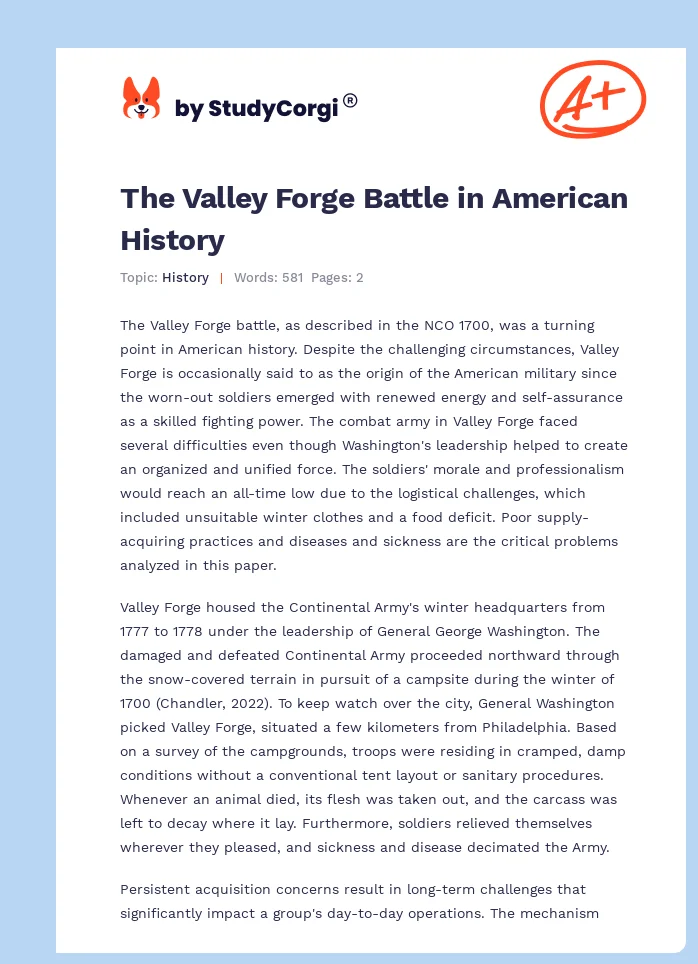 The Valley Forge Battle in American History. Page 1