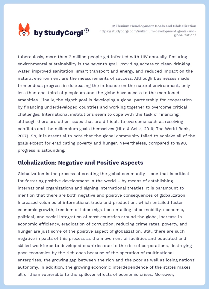Millenium Development Goals and Globalization. Page 2