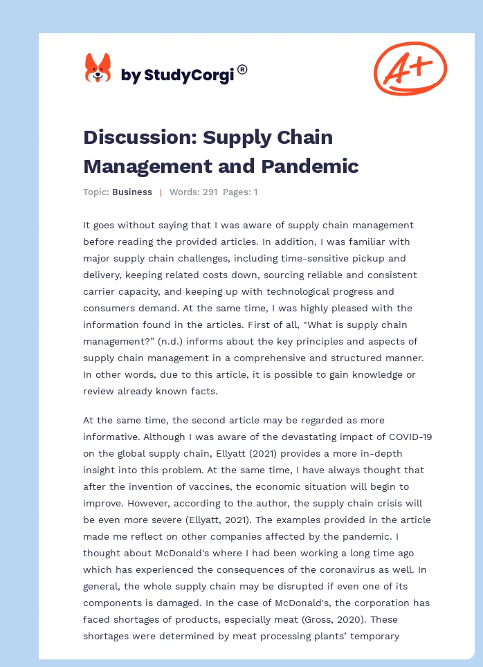 Discussion: Supply Chain Management and Pandemic. Page 1