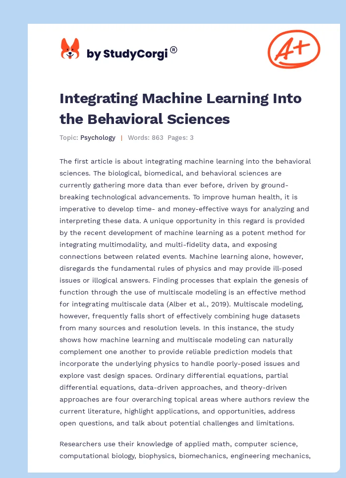 Integrating Machine Learning Into the Behavioral Sciences. Page 1