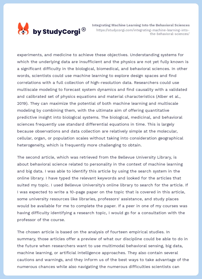 Integrating Machine Learning Into the Behavioral Sciences. Page 2