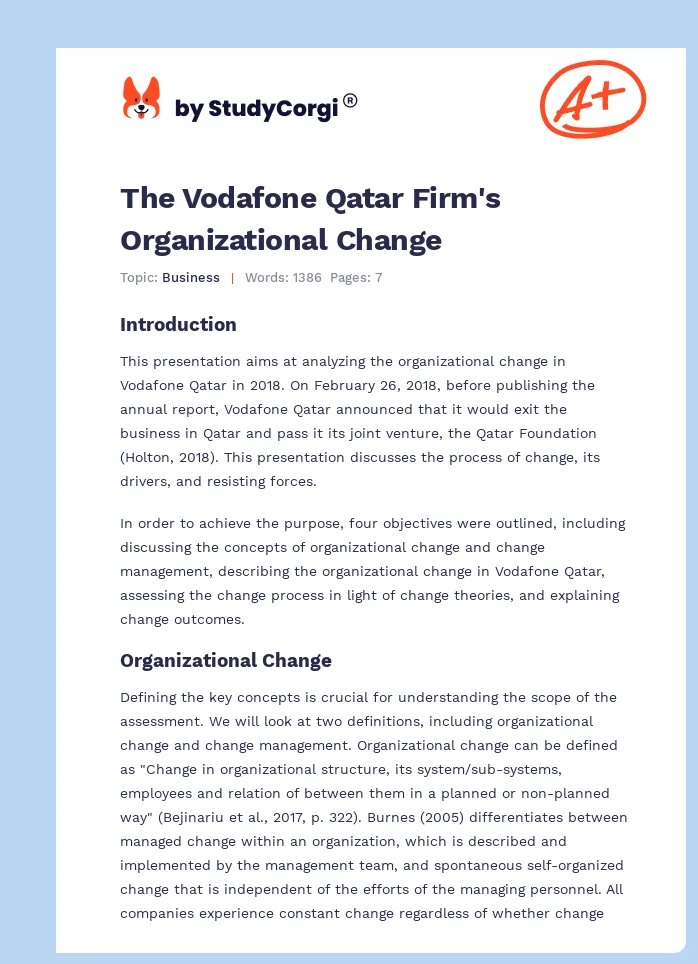 The Vodafone Qatar Firm's Organizational Change. Page 1