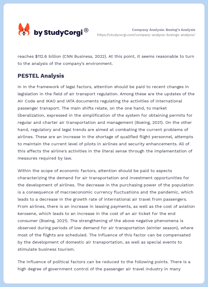 Company Analysis: Boeing’s Analysis. Page 2