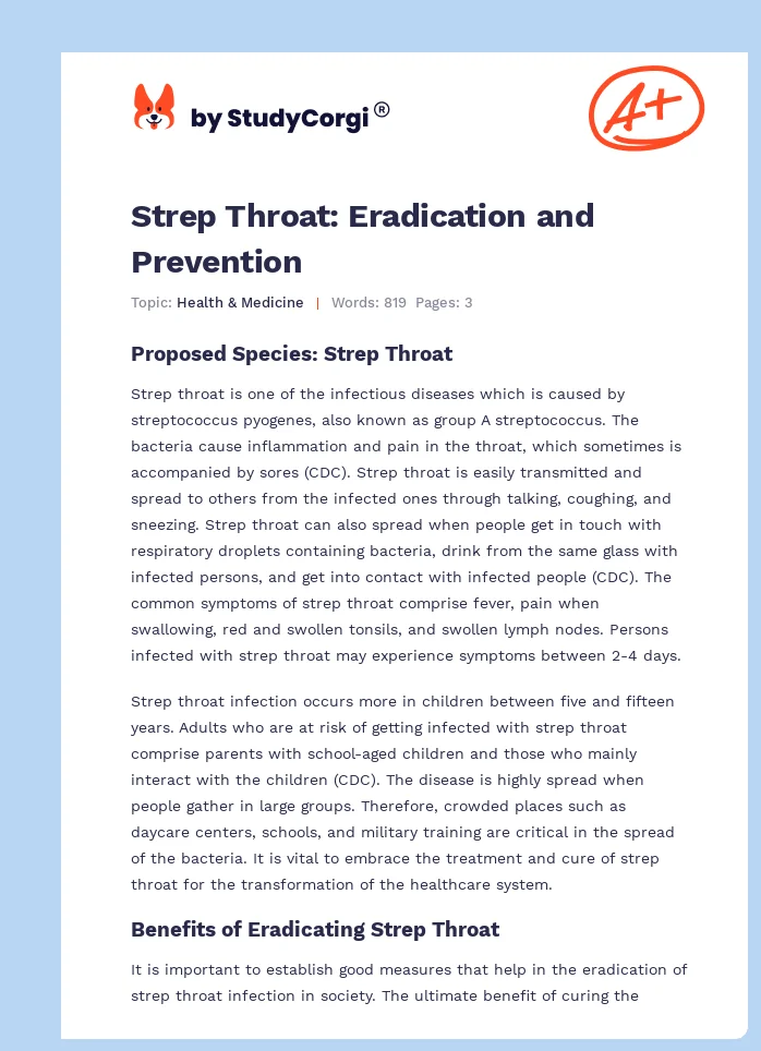 Strep Throat: Eradication and Prevention. Page 1