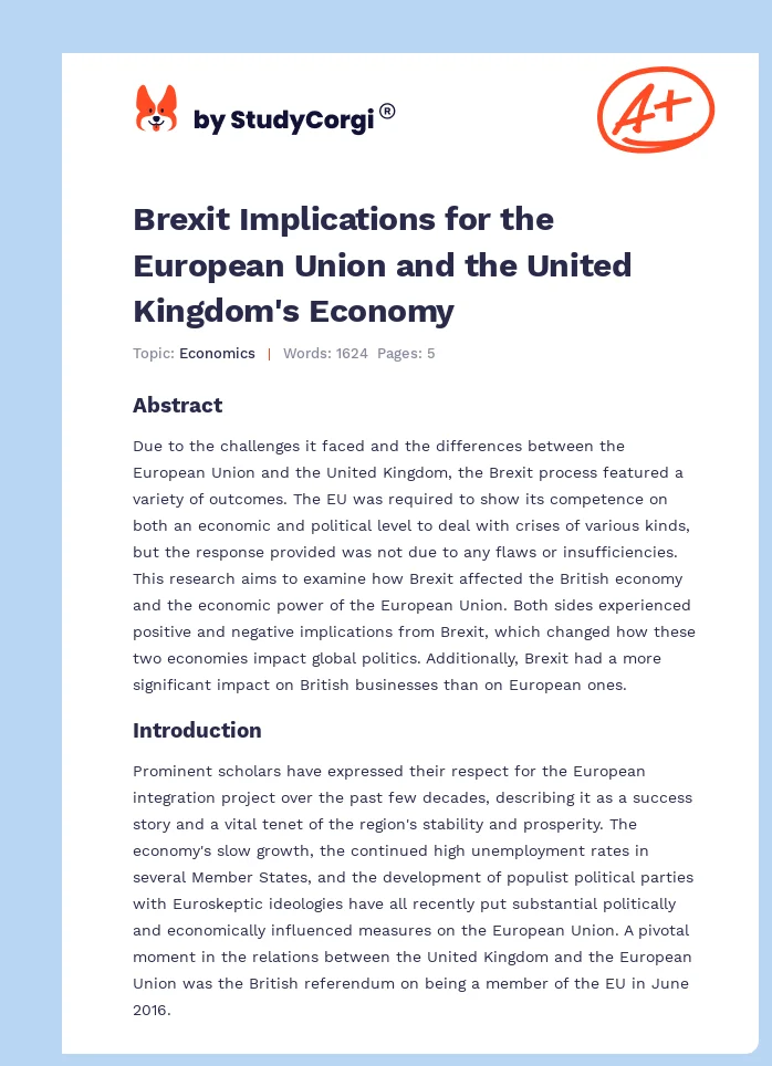 Brexit Implications for the European Union and the United Kingdom's Economy. Page 1