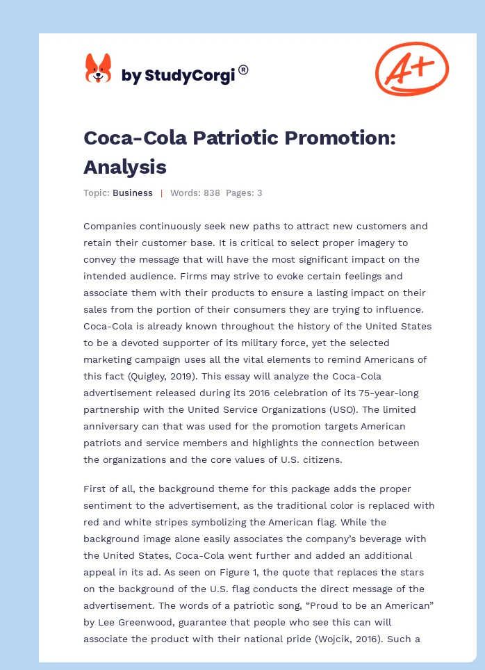 Coca-Cola Patriotic Promotion: Analysis. Page 1