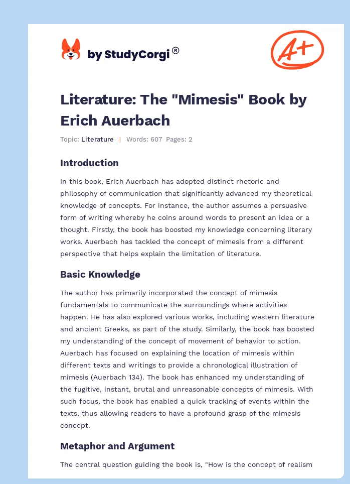 Literature: The "Mimesis" Book by Erich Auerbach. Page 1