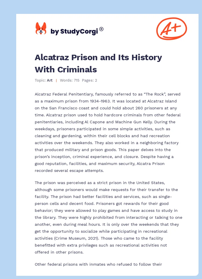 Alcatraz Prison and Its History With Criminals. Page 1