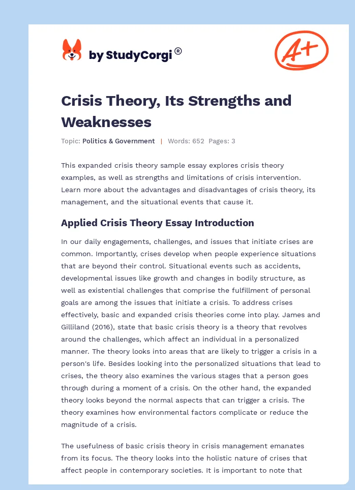 Crisis Theory, Its Strengths and Weaknesses. Page 1