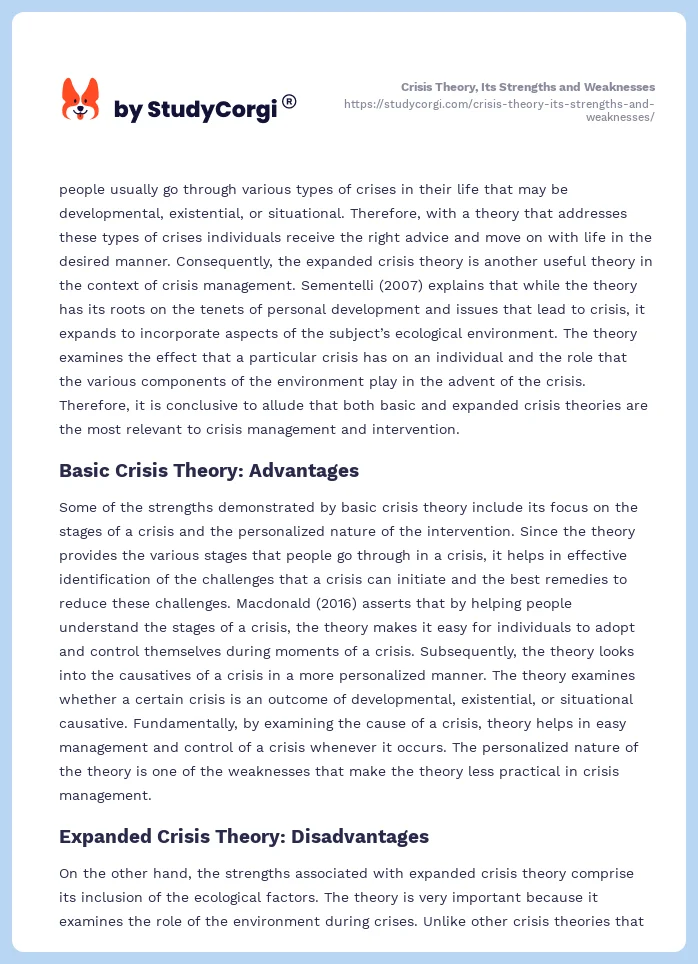 Crisis Theory, Its Strengths and Weaknesses. Page 2