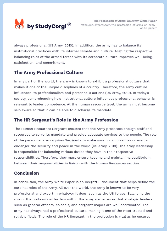 The Profession of Arms: An Army White Paper. Page 2