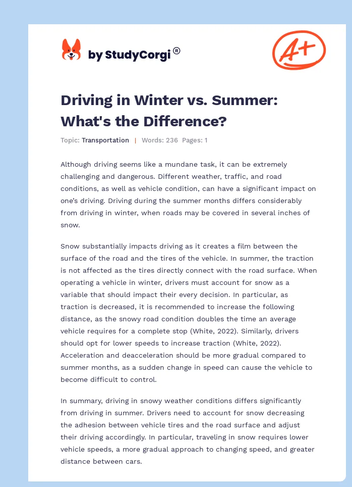Driving in Winter vs. Summer: What's the Difference?. Page 1