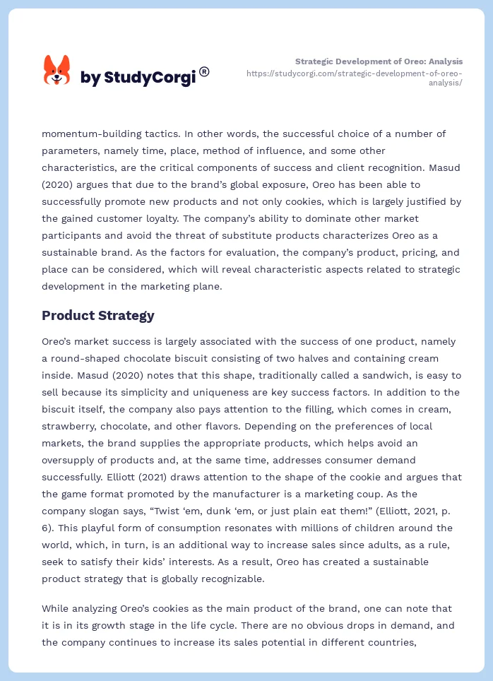 Strategic Development of Oreo: Analysis. Page 2