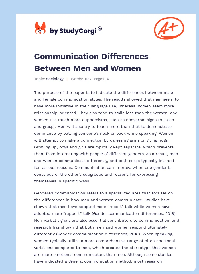 Communication Differences Between Men and Women. Page 1