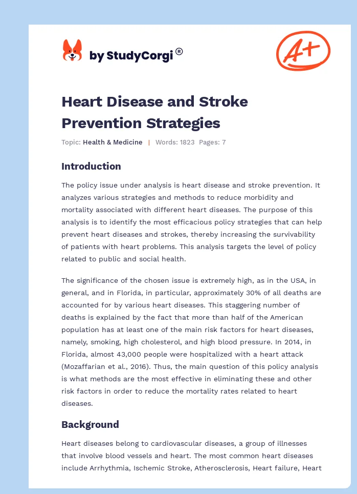 Heart Disease and Stroke Prevention Strategies. Page 1