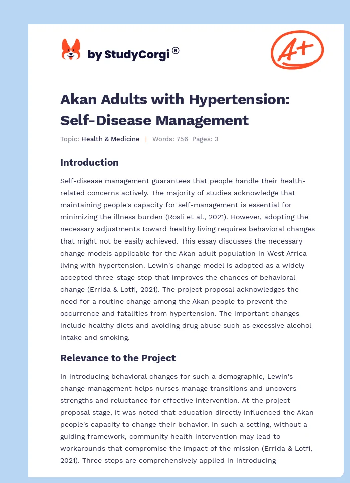 Akan Adults with Hypertension: Self-Disease Management. Page 1
