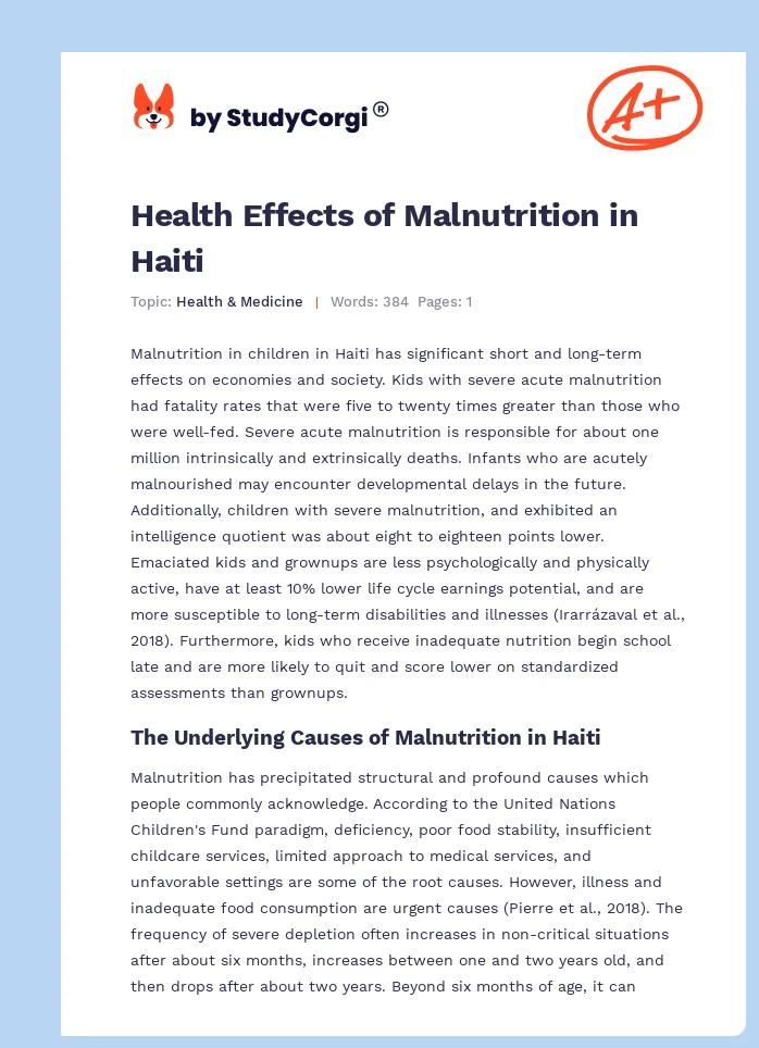 Health Effects of Malnutrition in Haiti. Page 1