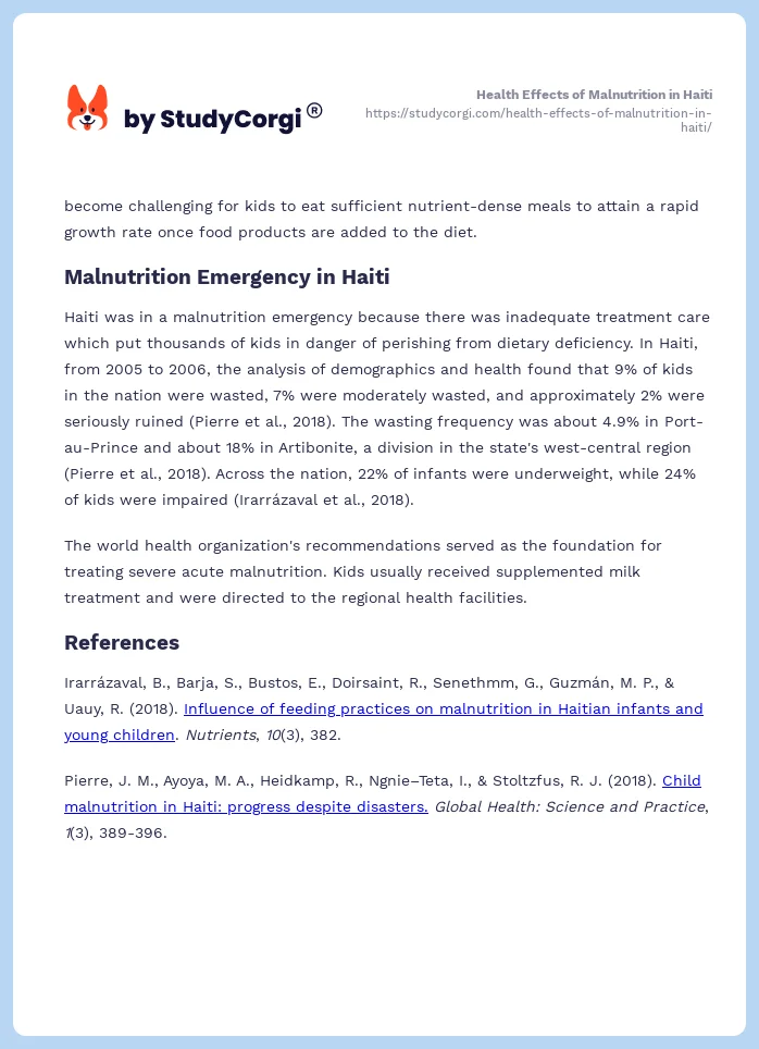 Health Effects of Malnutrition in Haiti. Page 2
