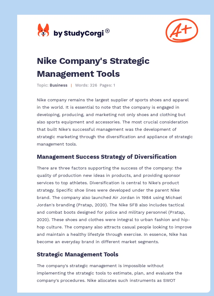 Nike Company's Strategic Management Tools. Page 1