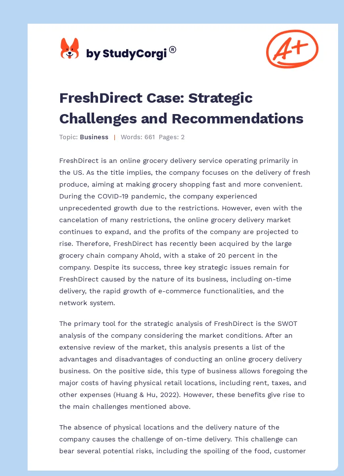 FreshDirect Case: Strategic Challenges and Recommendations. Page 1