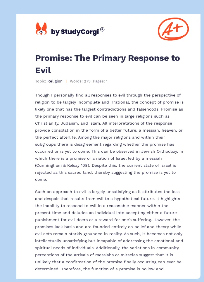 Promise: The Primary Response to Evil. Page 1