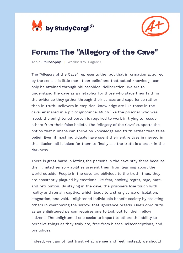 Forum: The "Allegory of the Cave". Page 1