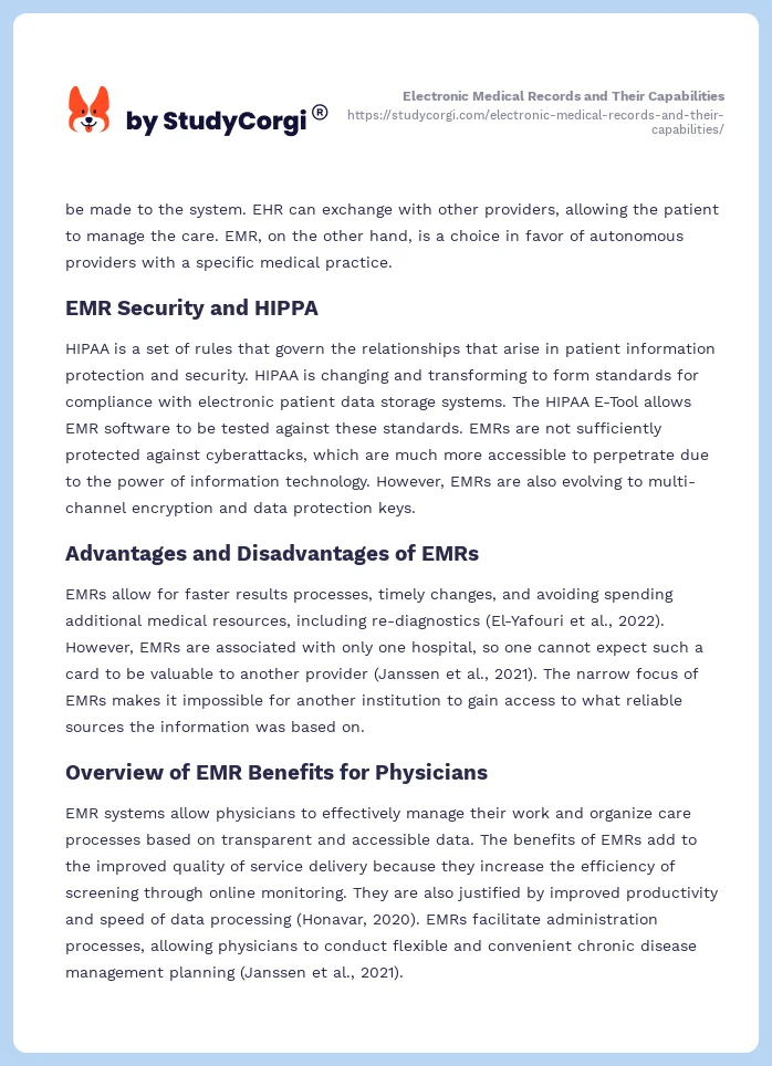 Electronic Medical Records and Their Capabilities. Page 2