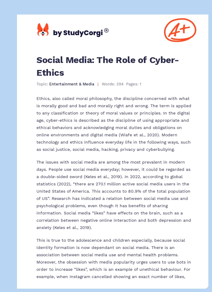 Social Media: The Role of Cyber-Ethics. Page 1