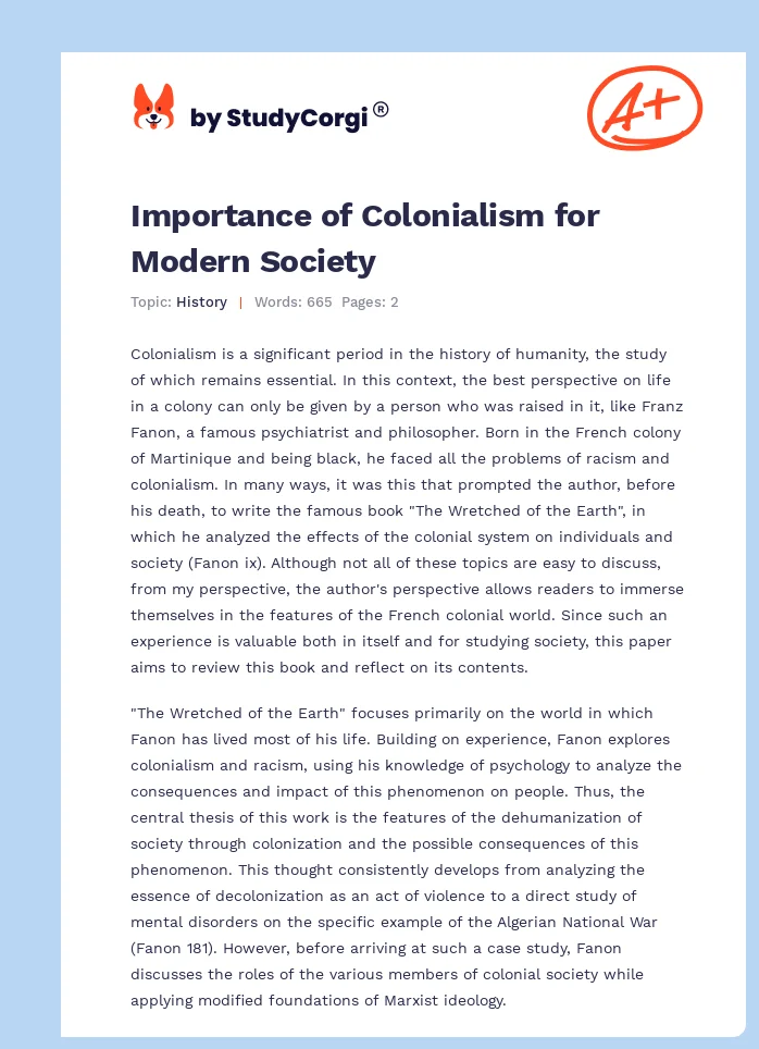 Importance of Colonialism for Modern Society. Page 1