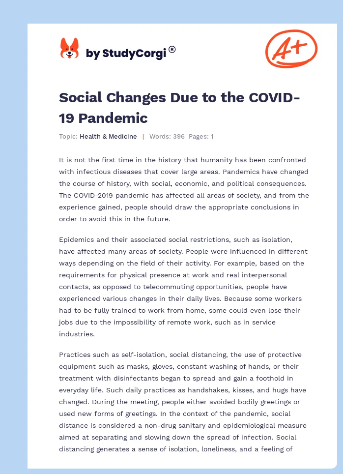 Social Changes Due to the COVID-19 Pandemic. Page 1
