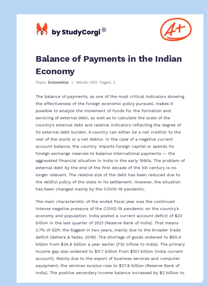 Balance of Payments in the Indian Economy. Page 1