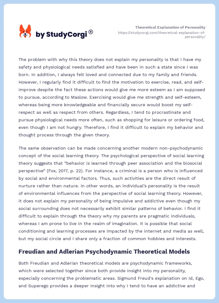 Theoretical Explanation of Personality. Page 2