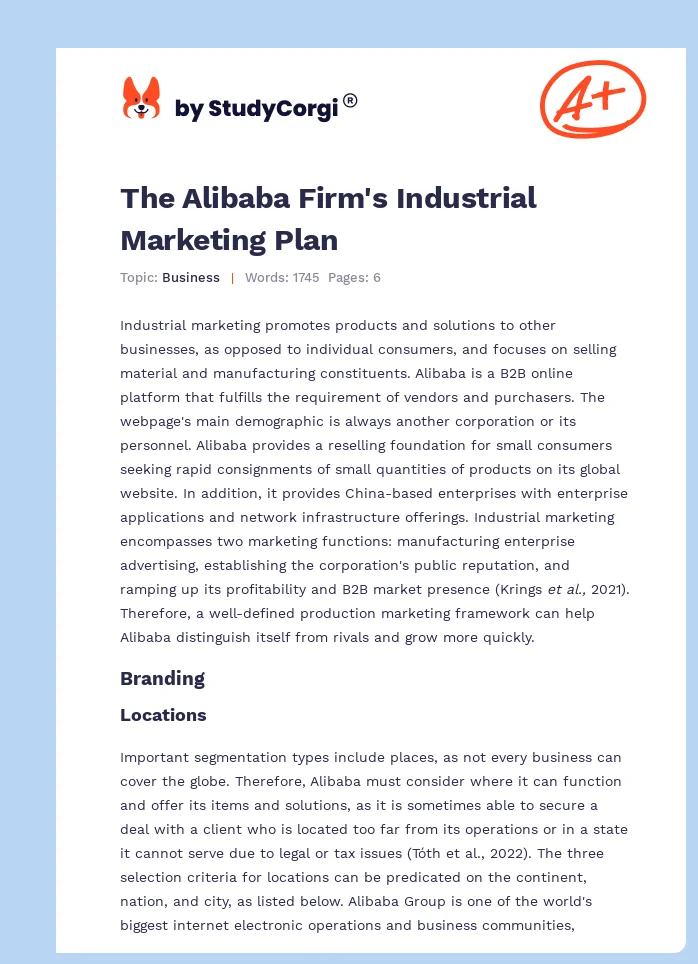 The Alibaba Firm's Industrial Marketing Plan. Page 1
