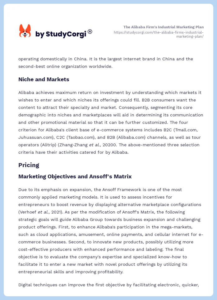 The Alibaba Firm's Industrial Marketing Plan. Page 2