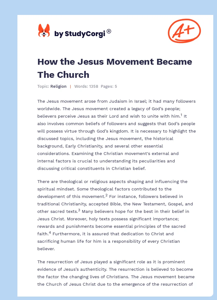 How the Jesus Movement Became The Church. Page 1