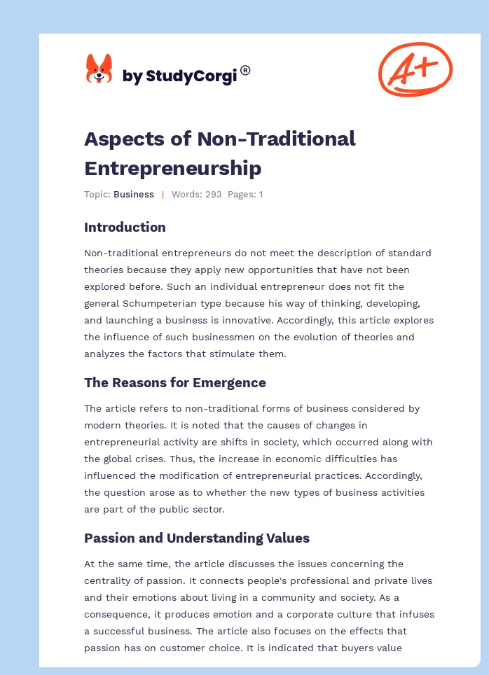 Aspects of Non-Traditional Entrepreneurship. Page 1