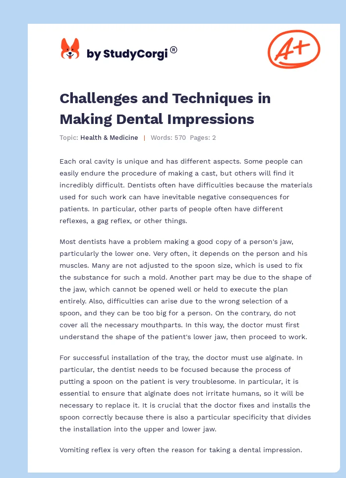 Challenges and Techniques in Making Dental Impressions. Page 1