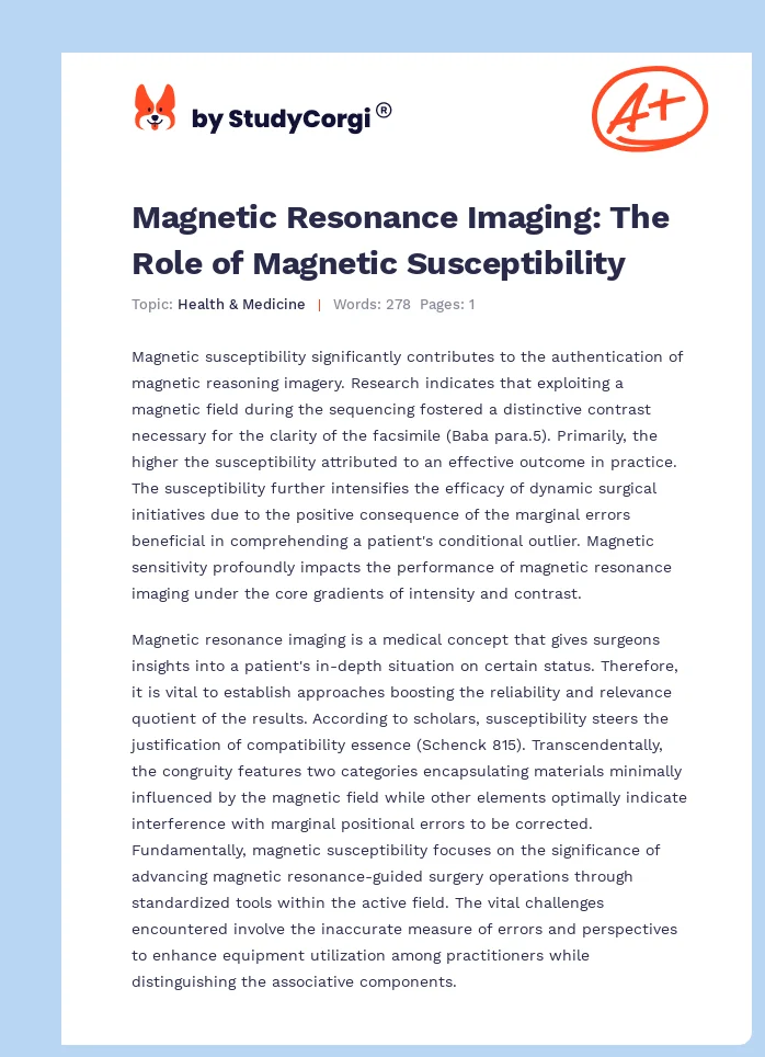 Magnetic Resonance Imaging: The Role of Magnetic Susceptibility. Page 1