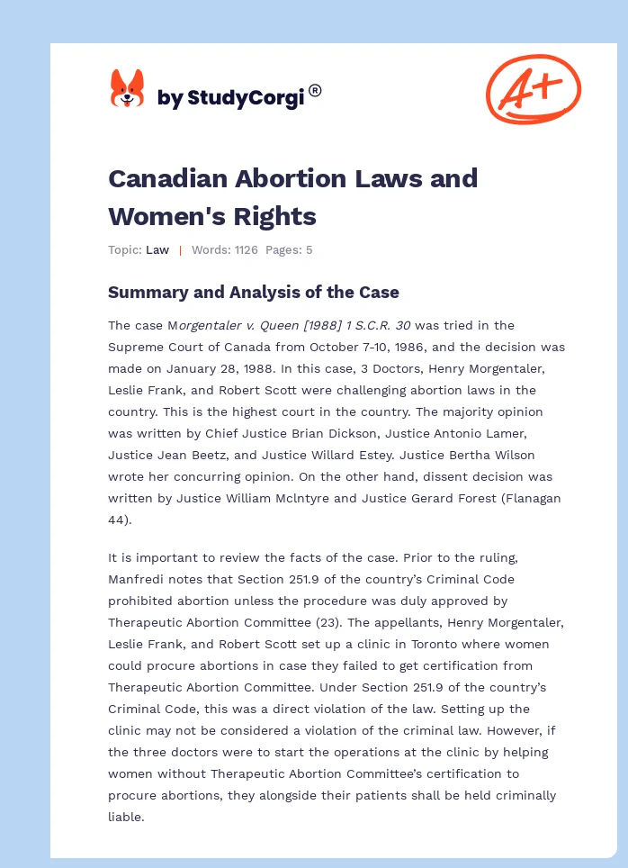 Canadian Abortion Laws and Women's Rights. Page 1