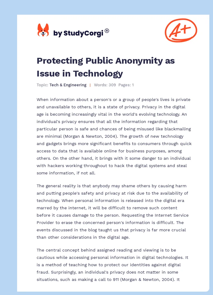 Protecting Public Anonymity as Issue in Technology. Page 1