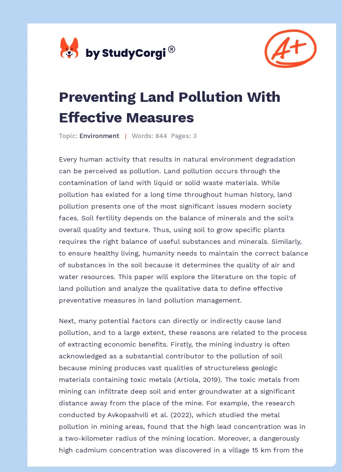 Preventing Land Pollution With Effective Measures. Page 1