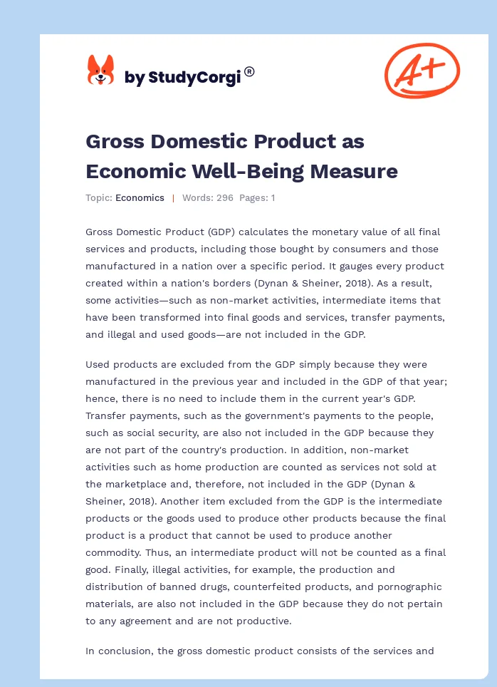 Gross Domestic Product as Economic Well-Being Measure. Page 1