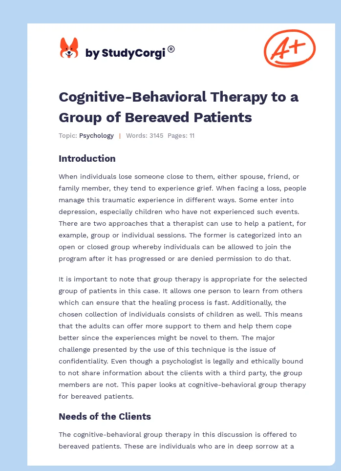 Cognitive-Behavioral Therapy to a Group of Bereaved Patients. Page 1