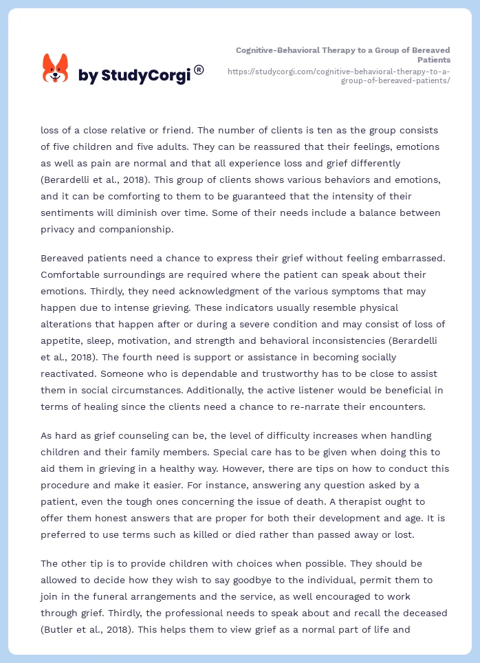 Cognitive-Behavioral Therapy to a Group of Bereaved Patients. Page 2