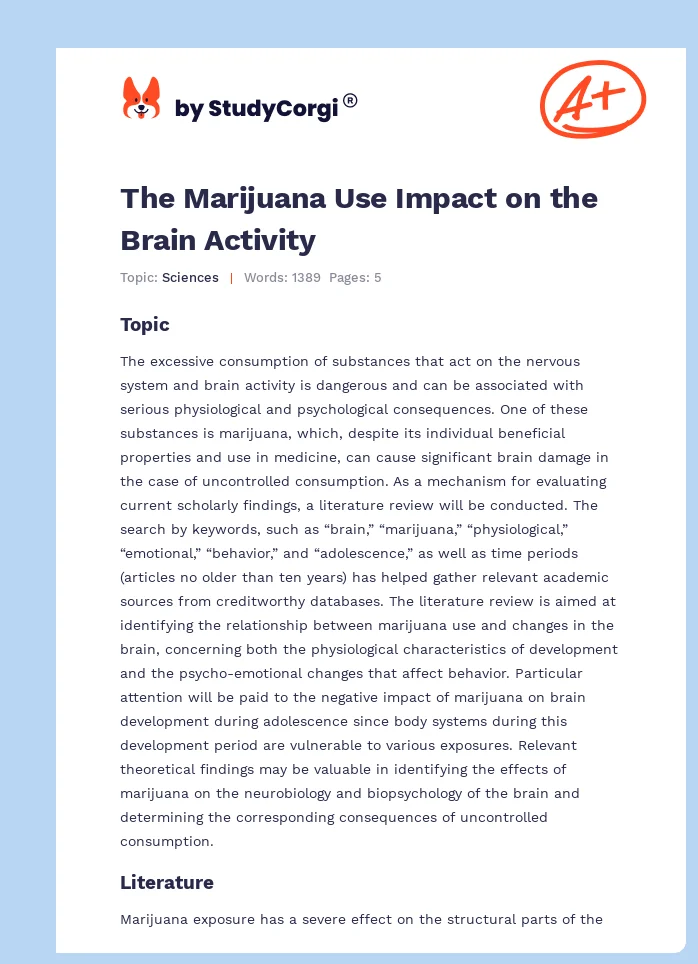 The Marijuana Use Impact on the Brain Activity. Page 1
