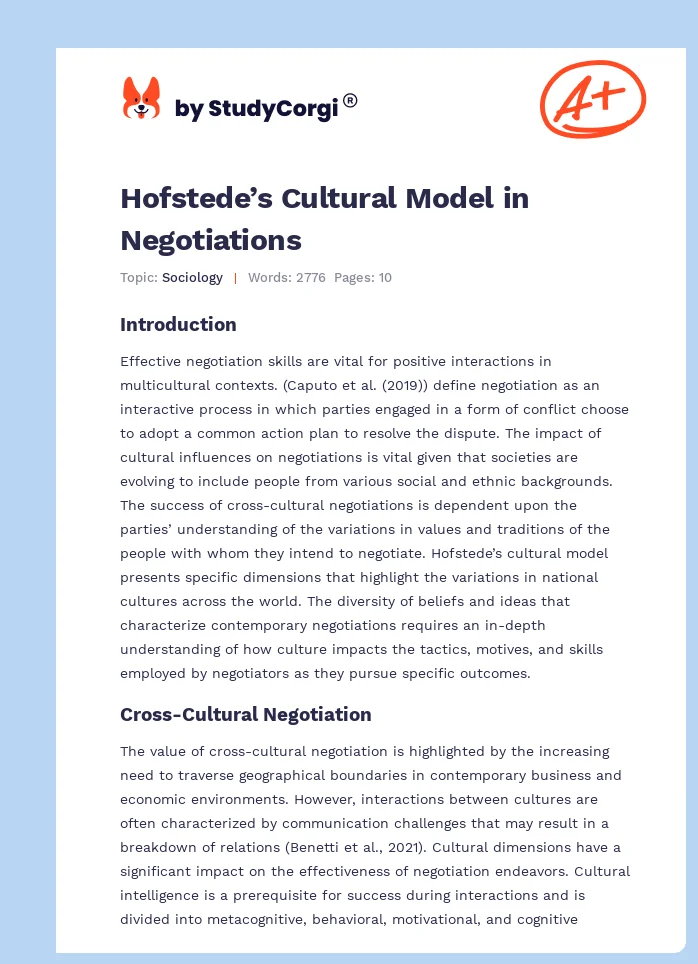 Hofstede’s Cultural Model in Negotiations. Page 1
