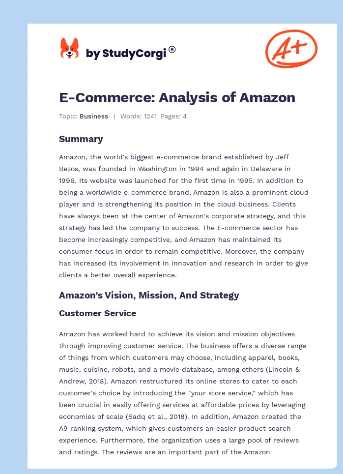 E-Commerce: Analysis of Amazon. Page 1