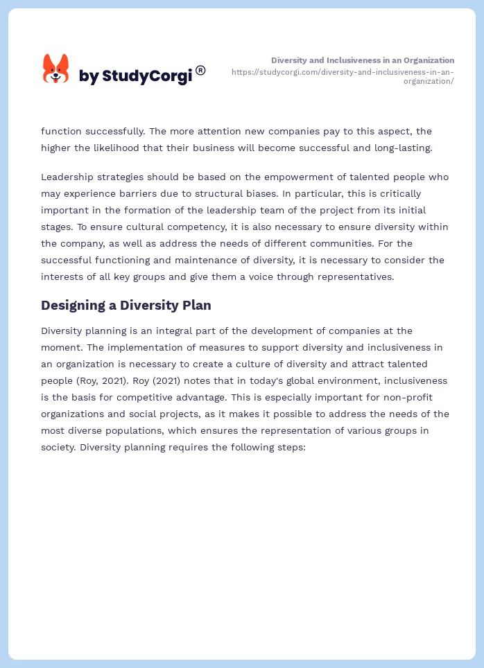 Diversity and Inclusiveness in an Organization. Page 2